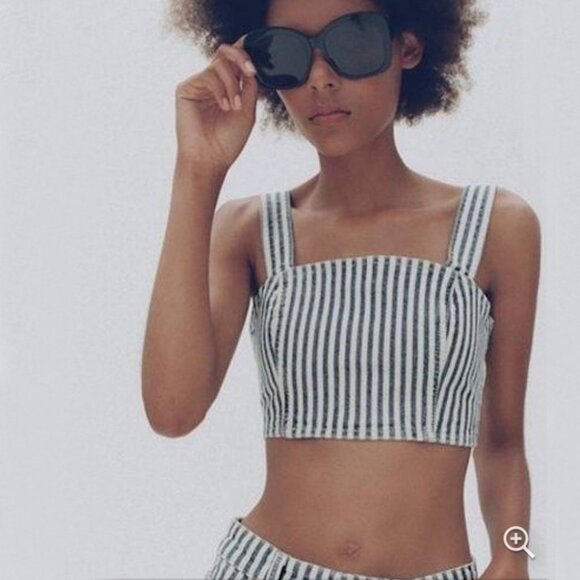 SOLD Zara Striped Denim Cropped Buster Top NWOT - Size X-Large - Picture 1 of 9